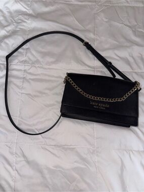 Kate Spade Black Leather Crossbody with Gold Chain Accent